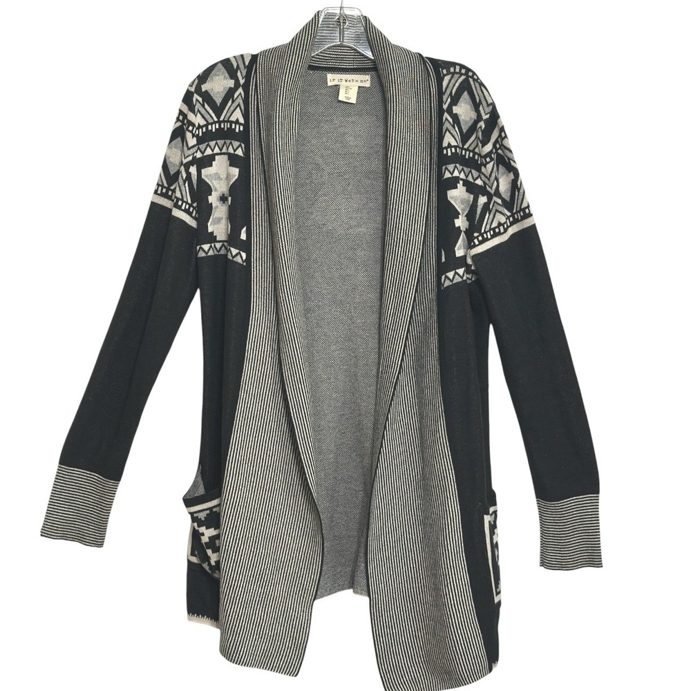 If It Were Me Open Cardigan Women Black Geometric Southwestern Aztec Cabincore L